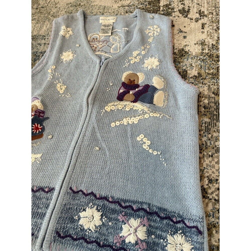 VTG White Stag Sweater Vest Womens L Ugly Christmas Winter Skating Teddy Bears - Picture 3 of 6